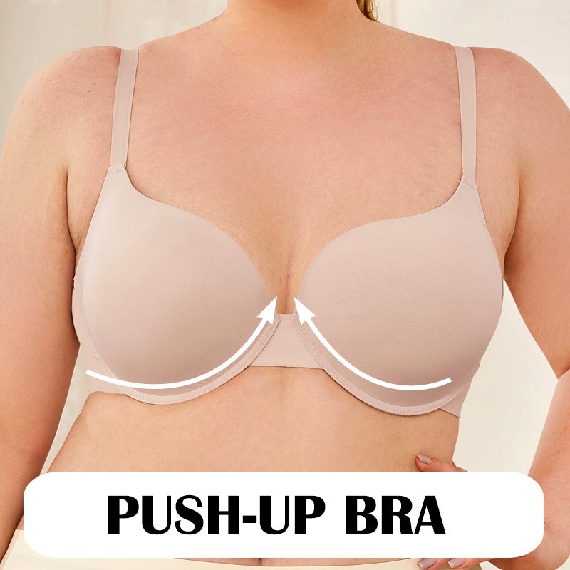 Women Bra Plus Size Plain Molded Cup Full Cover Push Up Underwire T-shirt Bra